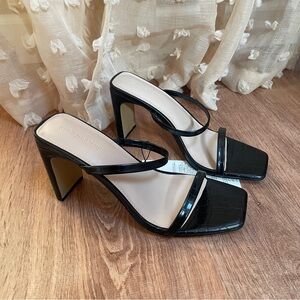 The‎ Drop Square Toe Mule Heels 8.5 Black Crocodile NWT NEW PROM HOCO